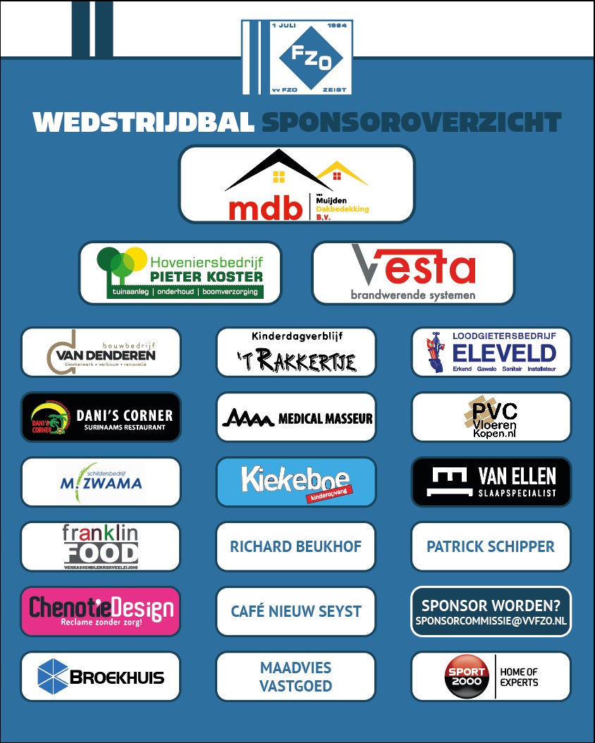 Wedstrijdbal sponsoroverzicht FZO 1 seizoen 2023/2024
